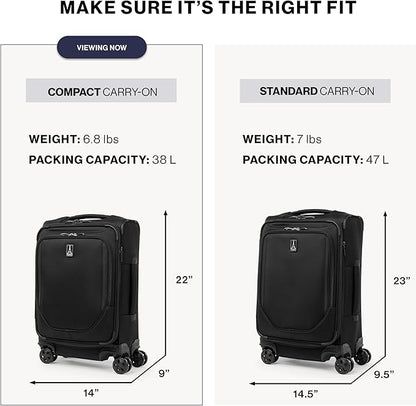 Travelpro Crew Classic Lightweight Softside Expandable Carry on Luggage, 8 Wheel Spinner Suitcase, Men and Women, Compact Carry On 20-Inch, Black