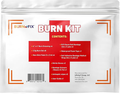 BurnFIX® Burn Kit First Aid Recommended by Doctors, Comprehensive 25pcs First Aid Kit Includes Burn Gel, Burn Dressing, Gloves, Scissors, Wipes for Quick Burn Relief - Sunburn, Electrical, Flame Burns