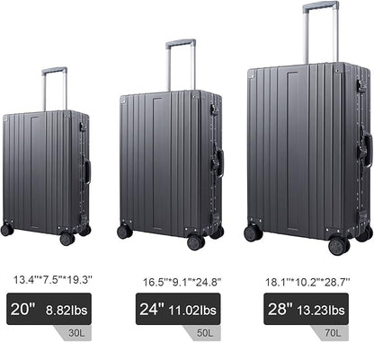 TRAVELKING All Aluminum Luggage Zipperless Hard Shell Luggage Case with TSA Lock Spinner Alloy Metal Suitcase (Grey, 24")