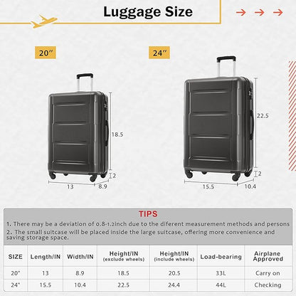 Merax Luggage Sets 4 Piece Suitcase Set, Expandable Hardside 20 IN & 24 IN Suitcase Set with Duffel Bag, Lightweight Travel Luggage with Spinner Wheels and TSA Lock(Black)