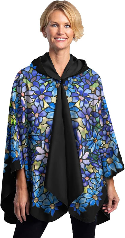 RainCaper Tiffany Clematis Womens Rain Cape Poncho with Hood Reversible