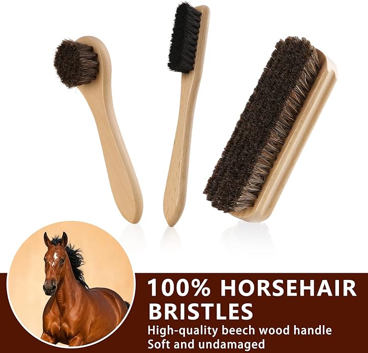 10 PCS Shoe Polish Kit - Horsehair Brushes, Black Brown Polish Cream,Mink Oil Conditioner for Shoes,Polishing Cloth, Leather Boots Shine Care Kit ﻿Gift for Men Cowboy Husband Dad ﻿