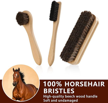 10 PCS Shoe Polish Kit - Horsehair Brushes, Black Brown Polish Cream,Mink Oil Conditioner for Shoes,Polishing Cloth, Leather Boots Shine Care Kit ﻿Gift for Men Cowboy Husband Dad ﻿