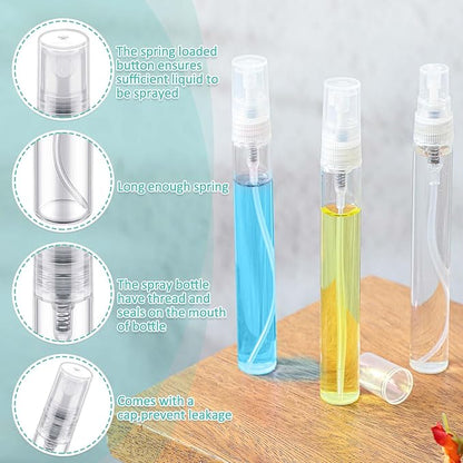 Zhehao 50 Pcs Mini Spray Bottles 10 ml Clear Glass Perfume Bottles Refillable Fine Mist Perfume Atomizer Portable Empty Sample Containers for Cleaning, Essential Oils, Travel (Clear Cap)