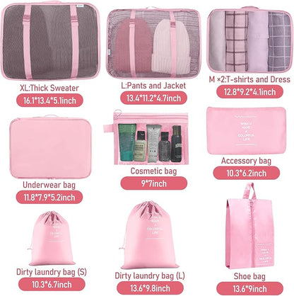 Packing Cubes for Travel - 10 Set Luggage Organizer Bags for Family, Mesh Breathable Travel Packing Cubes for Suitcases Durable Essentials Bags Set