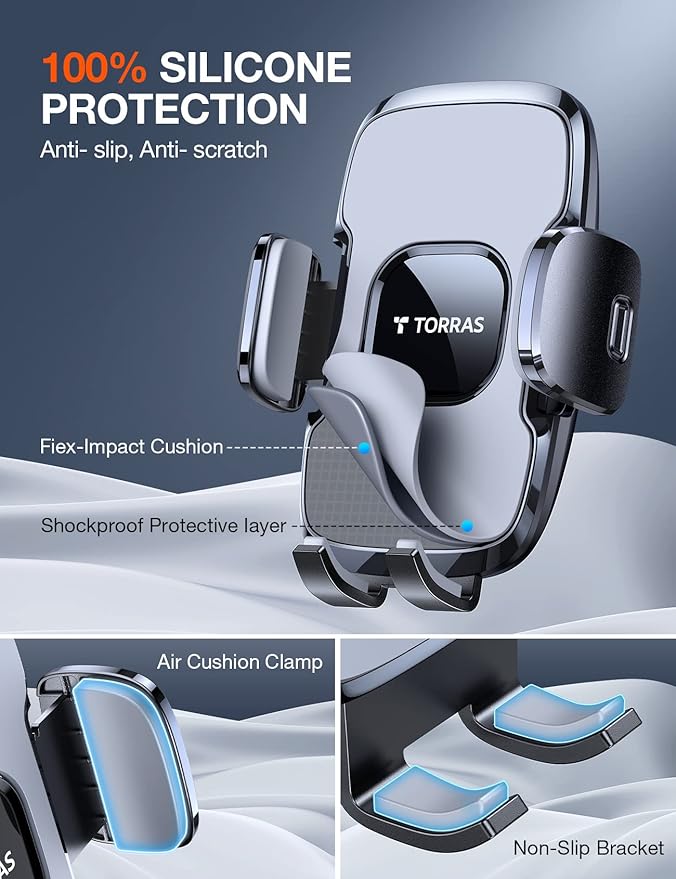TORRAS Military-Grade Phone Holders for Your Car【96+LBS Strongest Suction】Car Phone Holder Mount, Ultra-Durable Cell Phone Car Mount Truck for Dashboard Windshield Vent for iPhone 17 16 15 Pro Max Air
