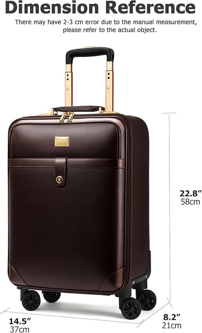 feilario 2Pcs Leather Business Spinner Wheel Luggage Waterproof Carry-On Suitcase with TSA Lock - Capacity 36-55L