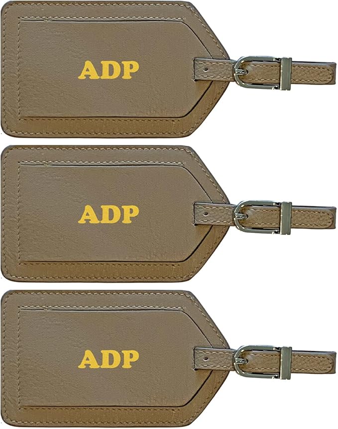 Personalized Monogrammed Leather Luggage Tags - 3 Pack