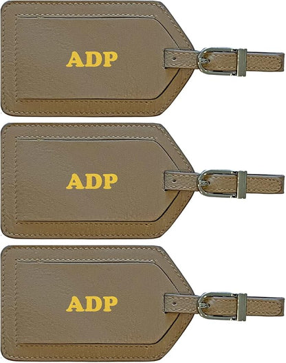 Personalized Monogrammed Leather Luggage Tags - 3 Pack
