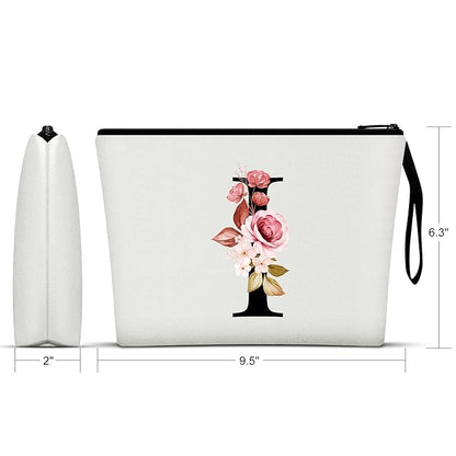 Vavabox A-Z Personalized Makeup Bag, Birthday Gifts for Women Mom, Gifts for Best Friend, Bride Bridesmaid Cosmetic bag (I, White)