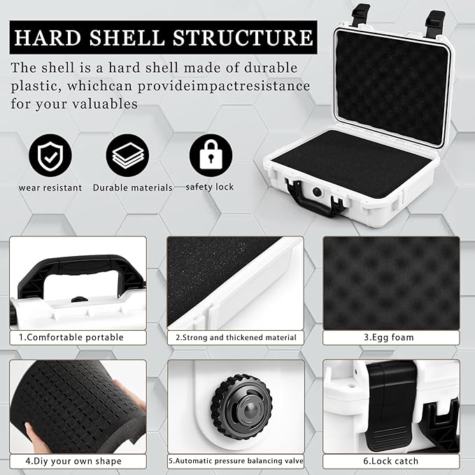 1 Pcs 16.3 x 12.4 x 6.5 Inch Waterproof Hard Case with DIY Customizable Foam Insert Portable Protective Case with Knife for Camera Drones Equipments Tools Test Instruments (White)