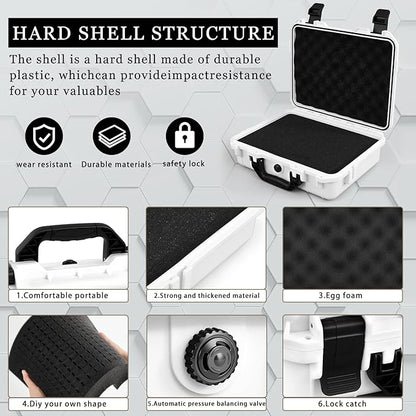 1 Pcs 16.3 x 12.4 x 6.5 Inch Waterproof Hard Case with DIY Customizable Foam Insert Portable Protective Case with Knife for Camera Drones Equipments Tools Test Instruments (White)