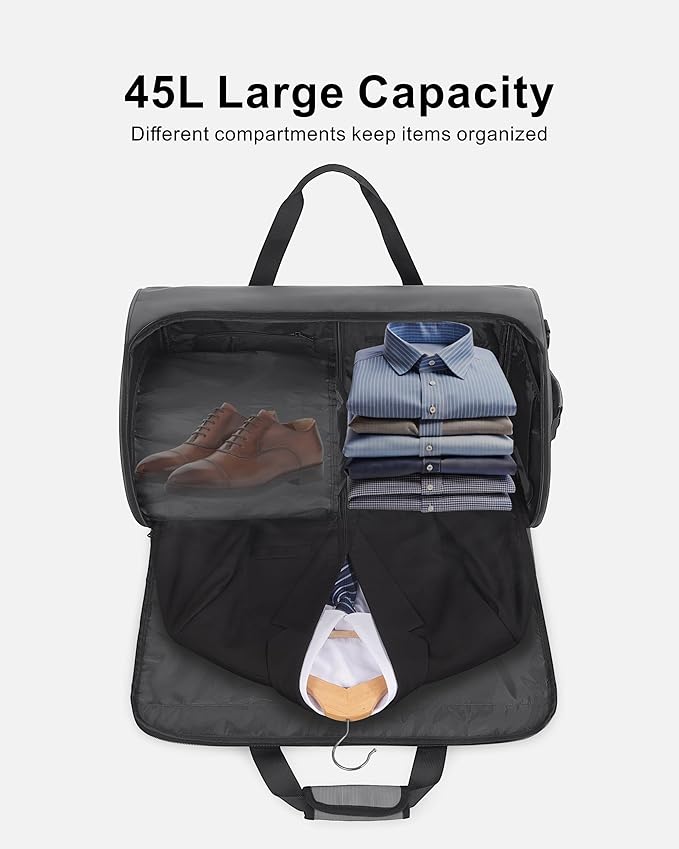 NPBAG Convertible Garment Duffle Bags for Travel - Carry on Garment Bag, Suit Bag for Men & Women, 3 in 1 Foldable Travel Duffle Backpack with Shoulder Strap (Woven Grey)