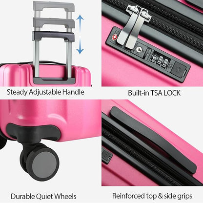 KROSER Hardside Expandable Carry On Luggage with Spinner Wheels & Built-in TSA Lock, Durable Suitcase Rolling Luggage with USB Port, Carry-On 20-Inch, Magenta