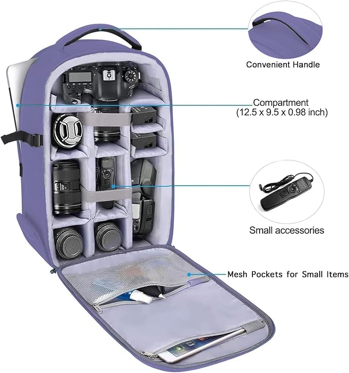 MOSISO Camera Backpack,DSLR/SLR/Mirrorless Photography Camera Bag Full Open Waterproof Hardshell Bag with Insert&Tripod Holder&Laptop Compartment Compatible with Canon/Nikon/Sony, Lavender Gray