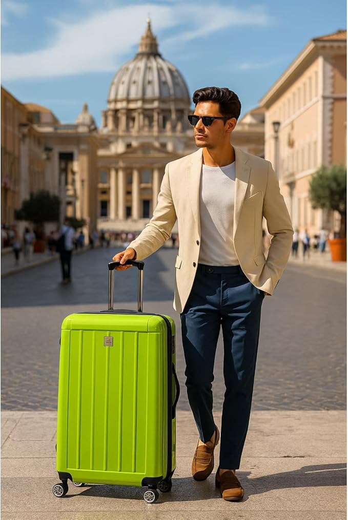 World Traveler Contour 28-Inch Polycarbonate Hardside Expandable Spinner Checked Luggage with TSA Lock - Apple Green
