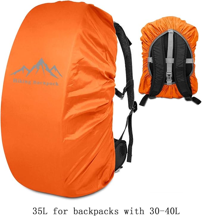 SING F LTD Safe Backpack Rain Cover 35L Reflective Cross Buckle Straps Waterproof Bag Cover with Storage Bag Outdoor Camping Travel Rainproof Orange