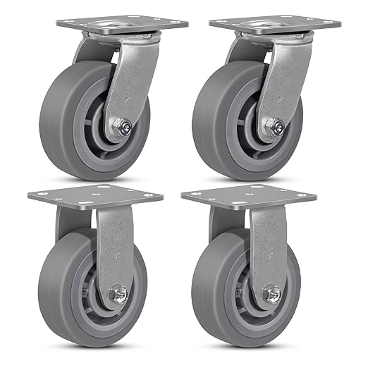 5"x2" Rubber Wheels (Flat Tread)- Heavy Duty Casters, Industrial Caster Wheels- Set of 4 with up to 3200 LB Capacity- Use for Dollies, Workbench(2 Swivel &2 Rigid)