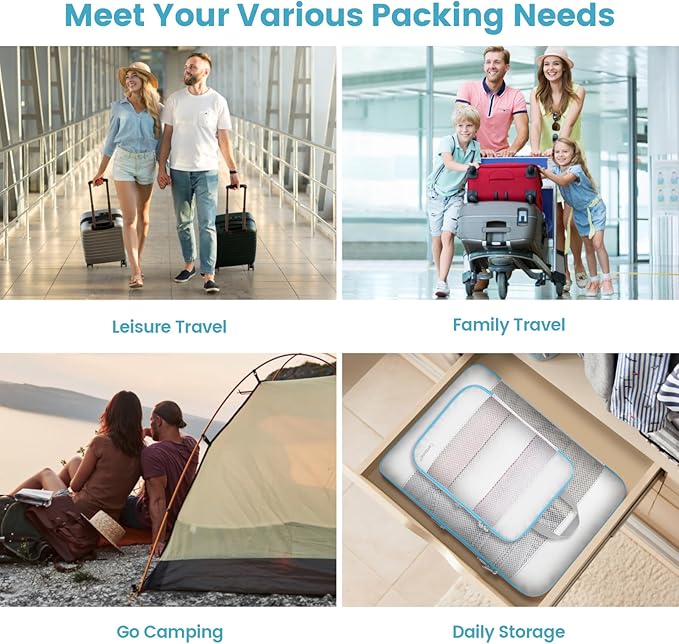 Cambond See Through Compression Packing Cubes Mesh - 4 Pack Mesh Packing Cubes for Travel Women, Lightweight Expandable Travel Bag Organizer Compression Cubes for Carry on Suitcase, White