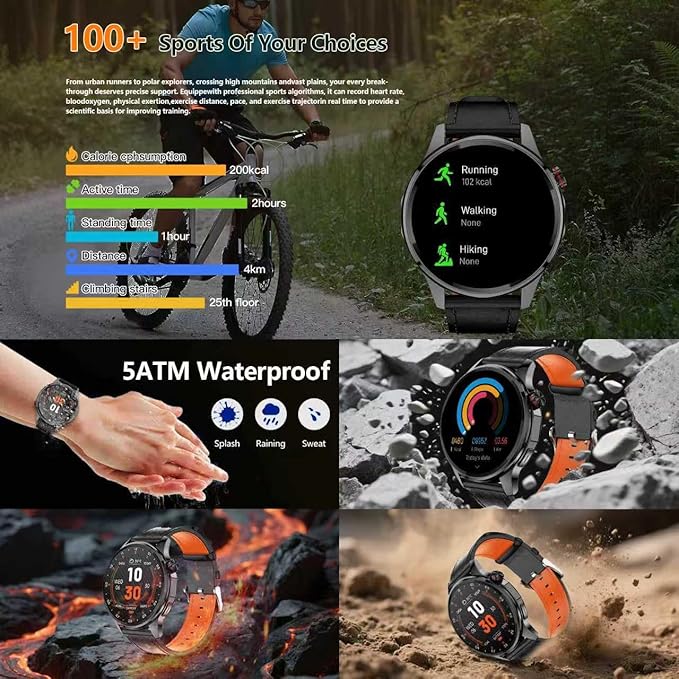 Smart Watch for Men Built-in GPS(Answer/Make Call/Text), 1.46" AI Smartwatch for Android Phones/iPhone, 100+ Sport Mode Fitness Tracker with Health/Sleep Monitor, Compass/Barometer/Altitude(2 Straps)