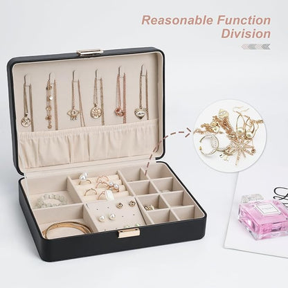 Jewelry Box, Portable Travel Jewelry Case Organizer with Removable Tray for Earrings, Necklaces, Rings Black