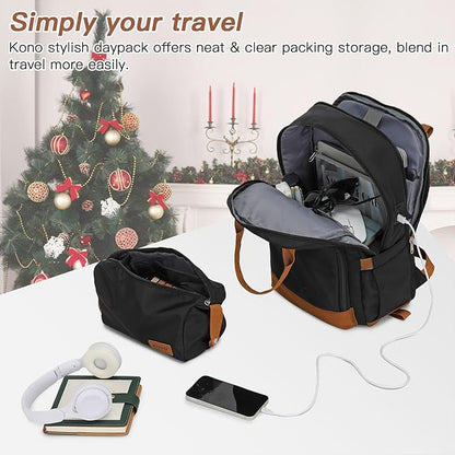 Kono Luggage Set 3 Piece Carry On Hardside Luggage with TSA Lock Spinner Wheels Lightweight PC+ABS Carry On Suitcase Apricot Black