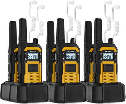 Retevis RB48 Heavy Duty Walkie Talkies with Earpiece, Support VOX, MIL-STD 810H,IP67 Waterproof Walkie Talkies Rechargeable, USB-C, 2000mAh, Dual PTT, Business 2 Way Radios(6 Pack)