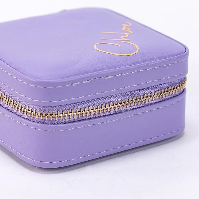 Angelina's Palace Personalized Jewelry Case with Name Engraved,Custom Leather Travel Jewelry Organizer Box for Rings,Earrings,Necklaces,Birthday Bridesmaid Gift For Women