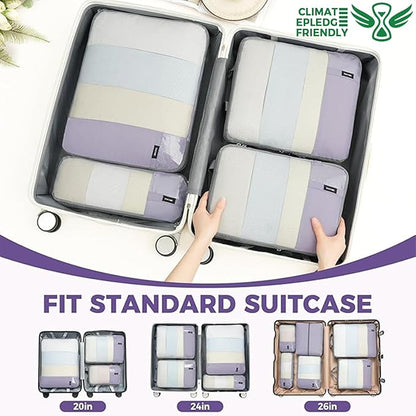 BAGAIL 6 Set Lightweight Compression Packing Cubes with Packing List, Anti-Tearing Expandable Organizer Bags for Travel, Dusty Purple