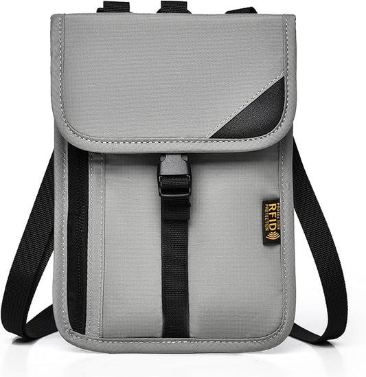 Passport Holder for Travel Pouch Neck Wallet for Traveling Women Men with RFID Blocking Waterproof and Slim Neck Pouch Adjustable Neck Strap (Z-Grey)
