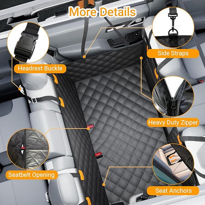Backseat Cover for Pets, Hard Bottom Car Seat Cover for Dogs, Waterproof, Scratch-Resistant, Non-Slip, Soft-Touch Material, Dog Hammock for Car with Mesh Window for Cars, Trucks, and SUVs