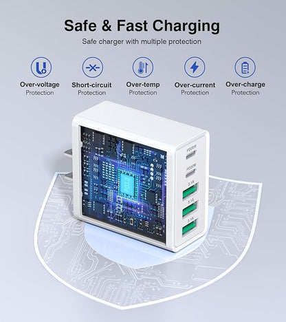 [2-Pack] USB C Wall Charger,60W 5-Port PD Fast USB C Charging Block,2USB C+3USB A Multiport Plug,Type C Power Adapter Brick Cube for iPhone 17/16/15/14/13/12/Pro Max/XS,iPad,for Switch,Samsung,Ultra 2