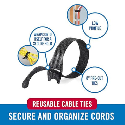 VELCRO Brand 150pk Cable Ties Value Pack, 8in | Stocking Stuffer Gifts for Tech Lovers | For Wire Management and Cord Organizer | Replace Zip Ties with Reusable Straps, Reduce Waste