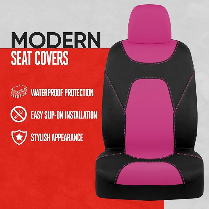 Motor Trend AquaShield Waterproof Front Seat Covers, Pink Seat Covers for Cars – Neoprene Front Car Seats Cover, SUV Seat Covers Protector - Car Interior Cover for Auto, Trucks, & Dog Owners