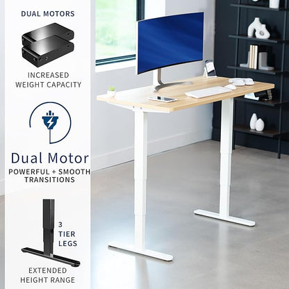 VIVO Electric 55 x 28 in Dual Motor Sit Stand Desk, Memory Height Adjustment, 2B Series, Light Wood Top White Frame, DESK-KIT-2W55C