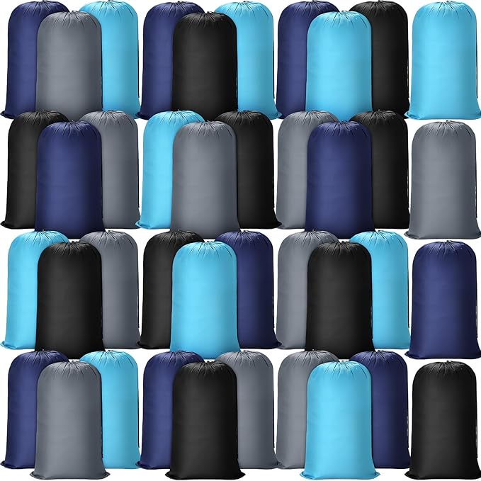 Sanwuta 40 Pcs 38" x 24" Large Laundry Bags with Drawstring Travel Laundry Bag Bulk Lock Closure Reusable Washable Heavy Duty for Dirty Clothes College Dorm Apartment(Black, Gray, Sky Blue, Navy Blue)
