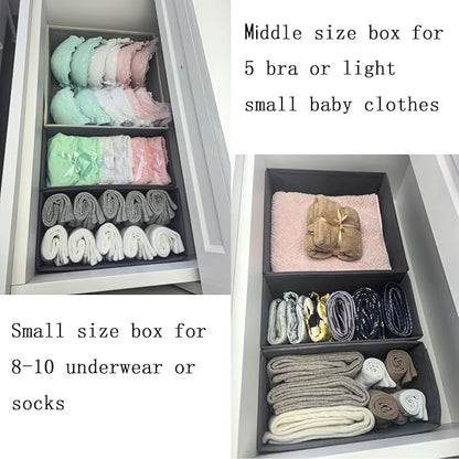 Drawer Organizer Set of 4 Khaki - Fabric Storage Bins for Clothes, Underwear, Socks & Bras - 11" Dresser Dividers for Bedroom Closet