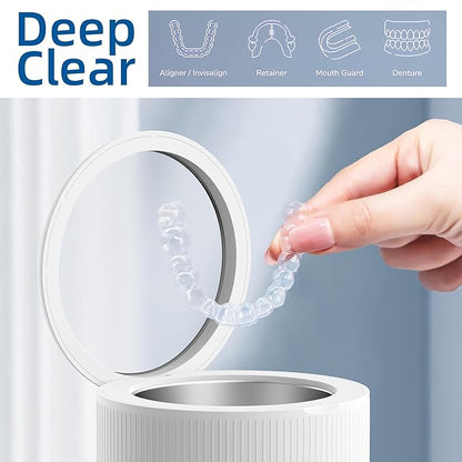 45kHz Ultrasonic Retainer Cleaner Machine, Ultrasonic Cleaner for Cleaning Orthodontic Appliances, Braces, Toothbrushes, Jewelry (150ML, White)