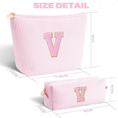 Personalized Makeup Bag for Women Girls - Fashion Cosmetic Bag Trendy Travel Toiletry Bag with Initials Letter - Teen Gifts - Pink,V