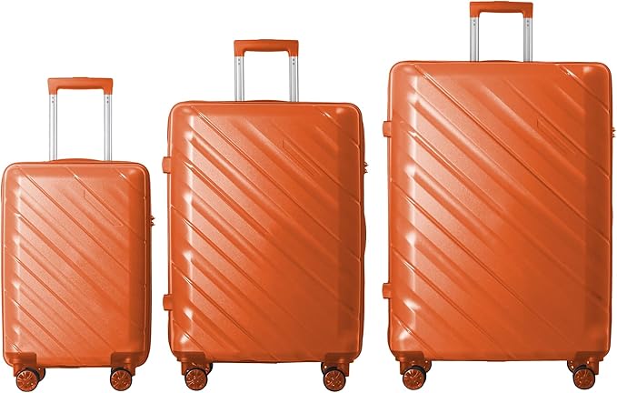 3-Piece Luggage Sets (20", 24", 28"), Suitcase with Wheels, Hardside Suitcase With Four Spinner Wheels and Scratch-Resistant Surface (PP hardshell, Orange)