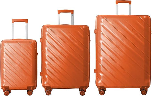 3-Piece Luggage Sets (20", 24", 28"), Suitcase with Wheels, Hardside Suitcase With Four Spinner Wheels and Scratch-Resistant Surface (PP hardshell, Orange)