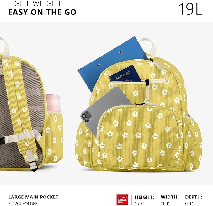 Corduroy Kids Backpack for Girls, Girls Backpack 5-9, Kindergarten Elementary School Bookbag for Girl 15.3" H Fit Folder