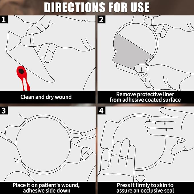 RHINO RESCUE Chest Seal Non-Vented, Sterile Emergency Trauma Dressing, Occlusive Adhesive Pad, IFAK Refill & Medical First Aid Supplies for Wound Care, Gunshot Wound, Sucking Chest (6 Count)