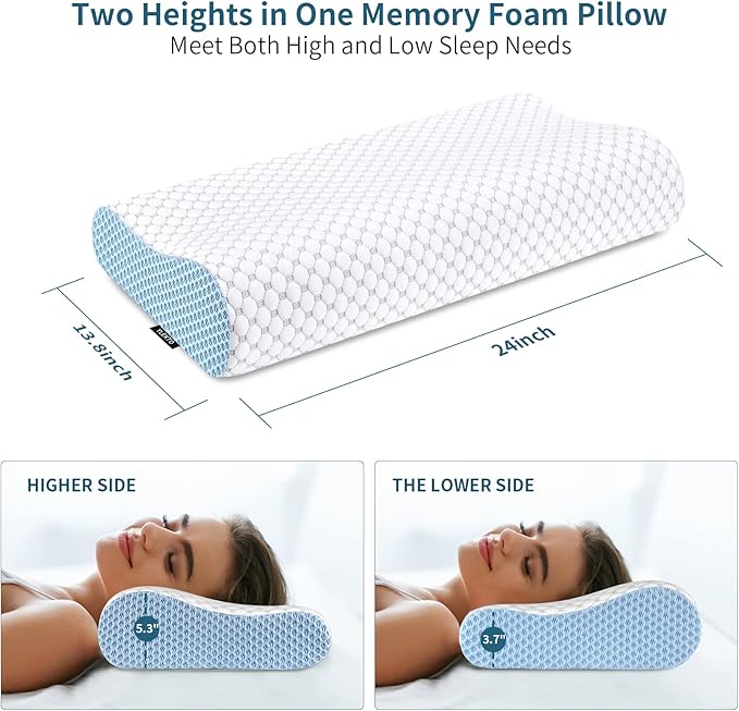 Cervical Neck Pillow for Pain Relief - Ergonomic Contour Memory Foam Pillows, Cooling Side Sleeper Pillow for Sleeping, Orthopedic Bed Pillow for Back Stomach Sleepers with Pillowcase