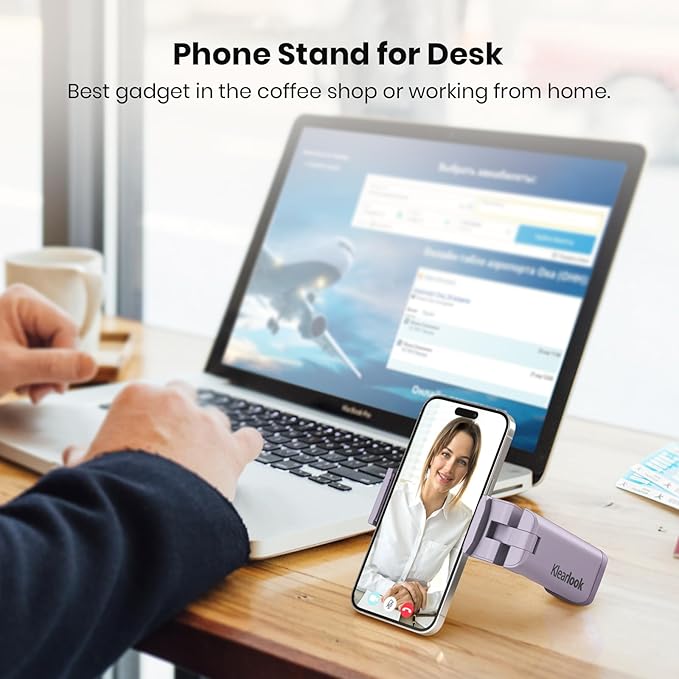 Airplane Travel Essentials Phone Holder, Klearlook Christmas Stocking Stuffers Phone Mount with Multi-Directional 360° Rotation, Travel Must Haves Handsfree Gadgets for Flying, Table or Outdoor-Lilac