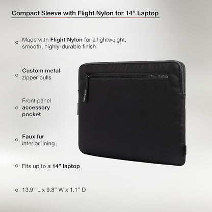 Incase Compact Laptop Sleeve with Flight Nylon - 14-inch MacBook/Laptop & iPad/Tablet Sleeve - Faux Fur Lining, Lightweight, Durable, Weather Resistant, Slip Pocket for Accessories - Black