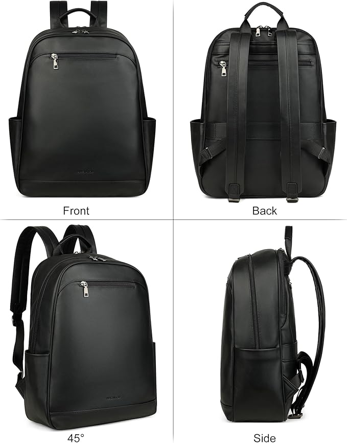 MASINTOR 15.6 inch Leather Laptop Backpack Purse for Women, Designer Travel and Work Bag with Laptop Compartment Black