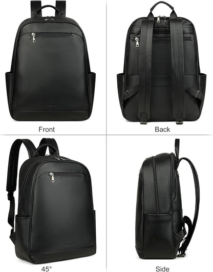 MASINTOR 15.6 inch Leather Laptop Backpack Purse for Women, Designer Travel and Work Bag with Laptop Compartment Black