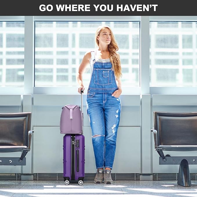 Kono Luggage Set 4 Piece Carry On Lightweight PC+ABS Hardside Luggage with TSA Lock Spinner Wheels Carry On Suitcase Purple