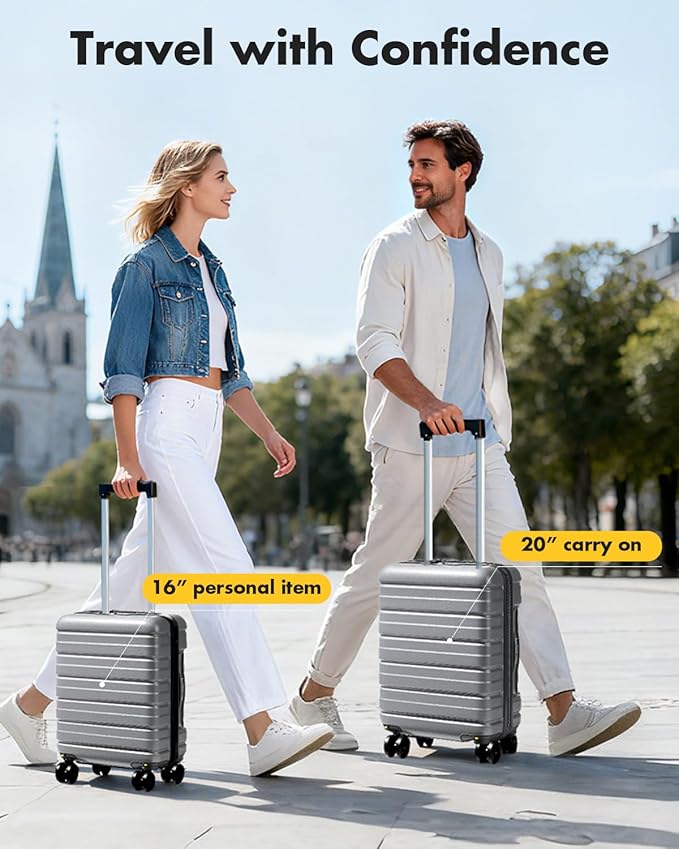 Lekesky Carry On Luggage 22x14x9 Airline Approved, 20 Inch Hard Shell Suitcase with TSA Lock, Lightweight Spinner Wheels Durable ABS Carry-On for Travel Weekend Trips Men Women, Grey
